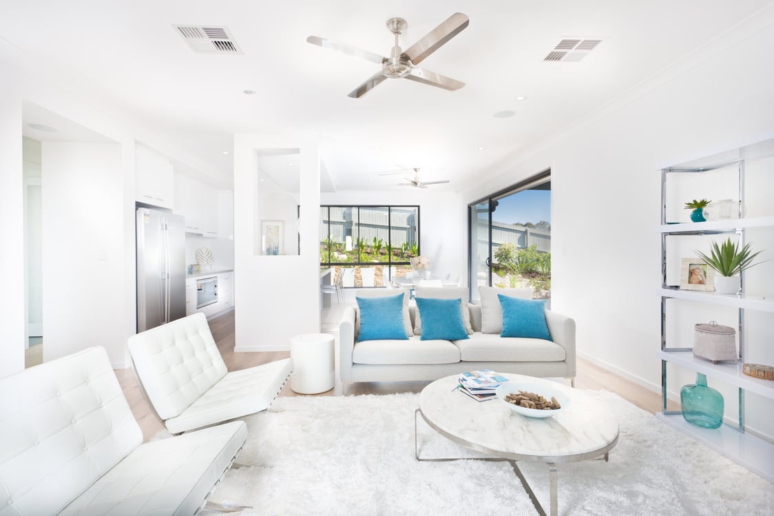 Blue and white living room